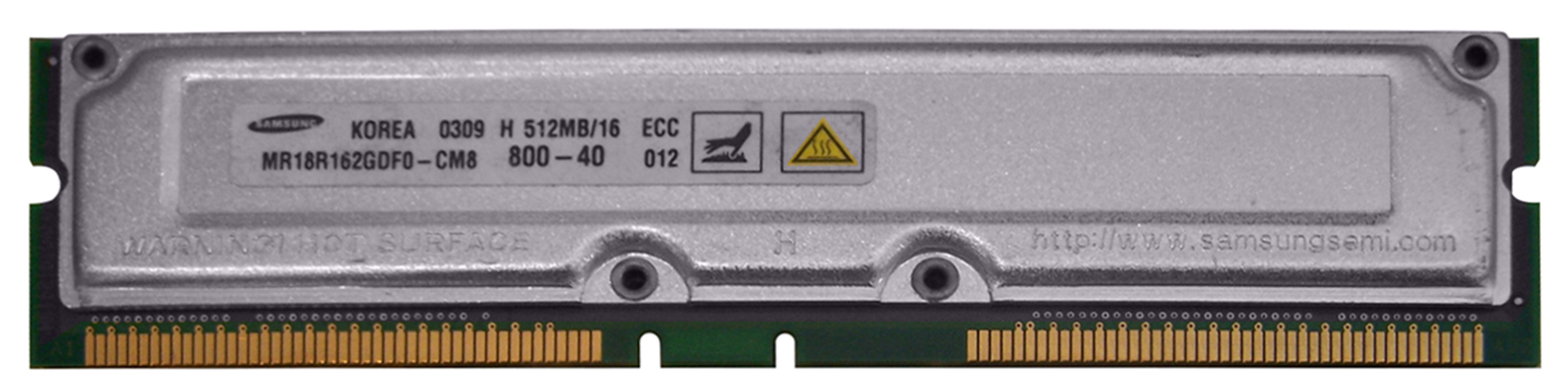 MR16R162GDF0-CM8 Samsung Rambus 512MB PC800 800MHz 40ns non-ECC 184-Pin RDRAM Memory Module