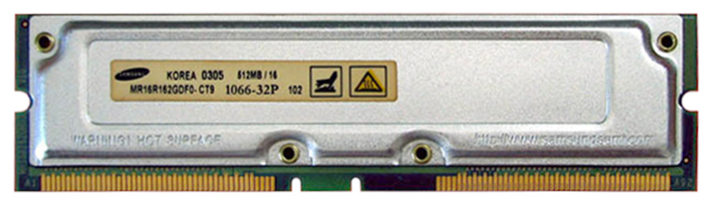 MR16R162GDF0-CT9 Samsung Rambus 512MB PC1066 1066MHz 32ns non-ECC Unbuffered 184-Pin Low Profile RDRAM RIMM Memory Module