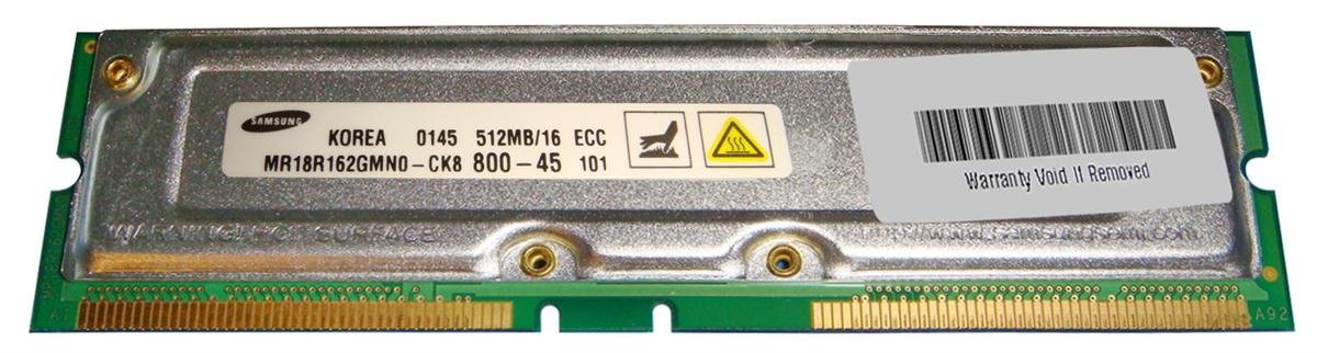 MR18R162GMN0-CK8 Samsung Rambus 512MB PC800 800MHz 45ns ECC 184-Pin RDRAM RIMM Memory Module