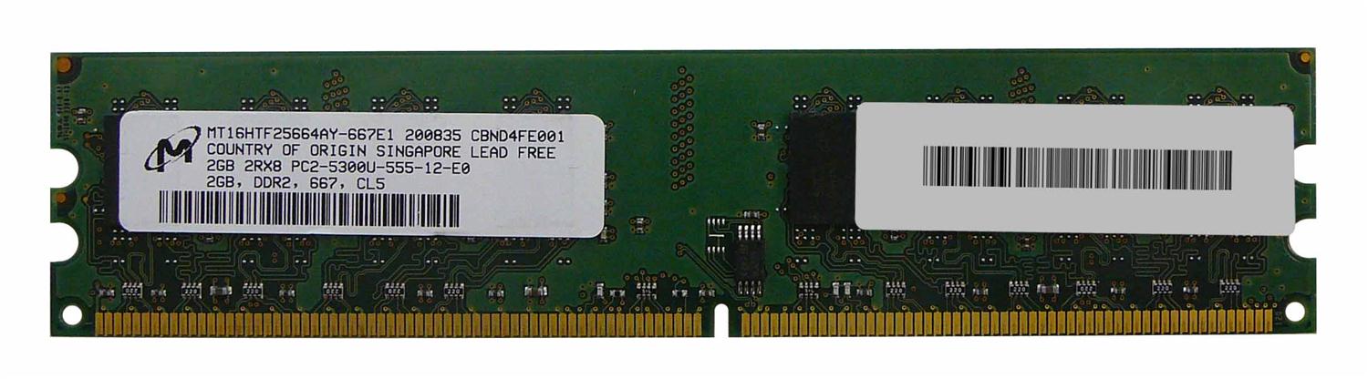 MT16HTF25664AY-667E1 Micron 2GB PC2-5300 DDR2-667MHz non-ECC Unbuffered CL5 240-Pin DIMM Dual Rank Memory Module