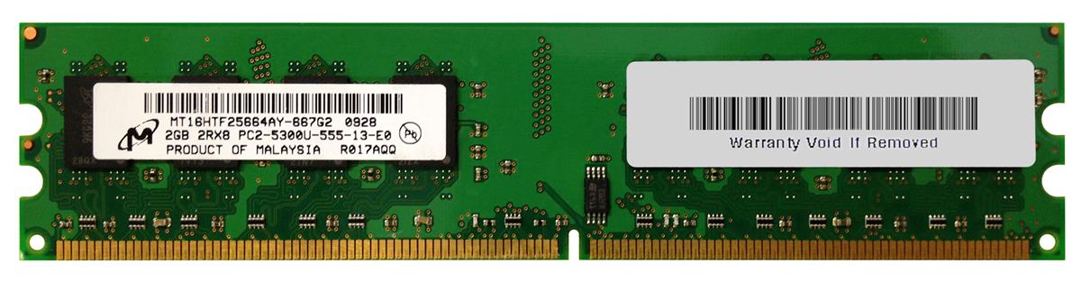 MT16HTF25664AY-667G2 Micron 2GB PC2-5300 DDR2-667MHz non-ECC Unbuffered CL5 240-Pin DIMM Dual Rank Memory Module