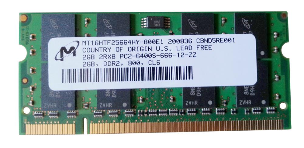 MT16HTF25664HY-800E1 Micron 2GB PC2-6400 DDR2-800MHz non-ECC Unbuffered CL6 200-Pin SoDimm Dual Rank Memory Module