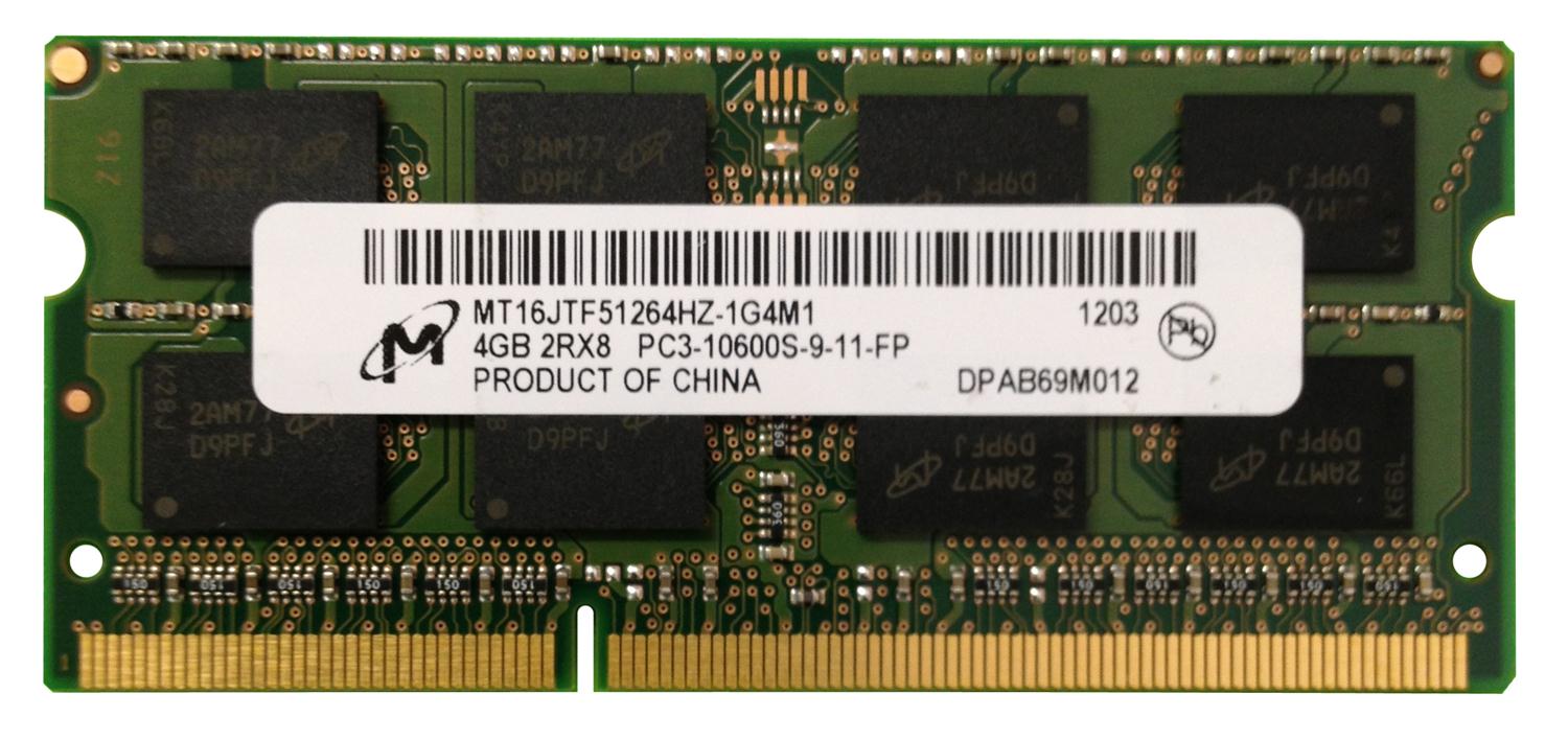MT16JTF51264HZ-1G4M1 Micron 4GB PC3-10600 DDR3-1333MHz non-ECC Unbuffered CL9 204-Pin SoDimm Dual Rank Memory Module