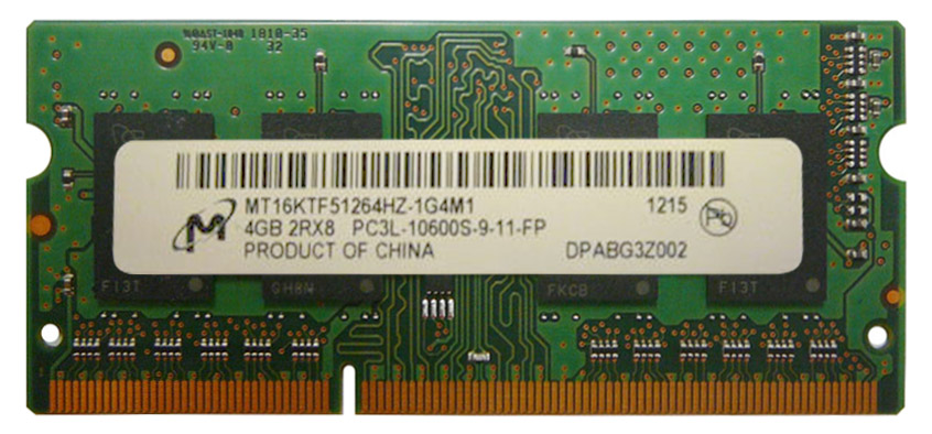 MT16KTF51264HZ-1G4 Micron 4GB PC3-10600 DDR3-1333MHz non-ECC Unbuffered CL9 204-Pin SoDimm 1.35V Low Voltage Dual Rank Memory Module