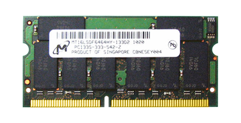 MT16LSDF6464HY-133D2 Micron 512MB PC133 133MHz non-ECC Unbuffered CL3 144-Pin SoDimm Dual Rank Memory Module