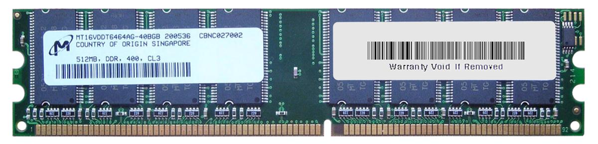 MT16VDDT6464AG-40BGB Micron 512MB PC3200 DDR-400MHz non-ECC Unbuffered CL3 184-Pin DIMM Dual Rank Memory Module