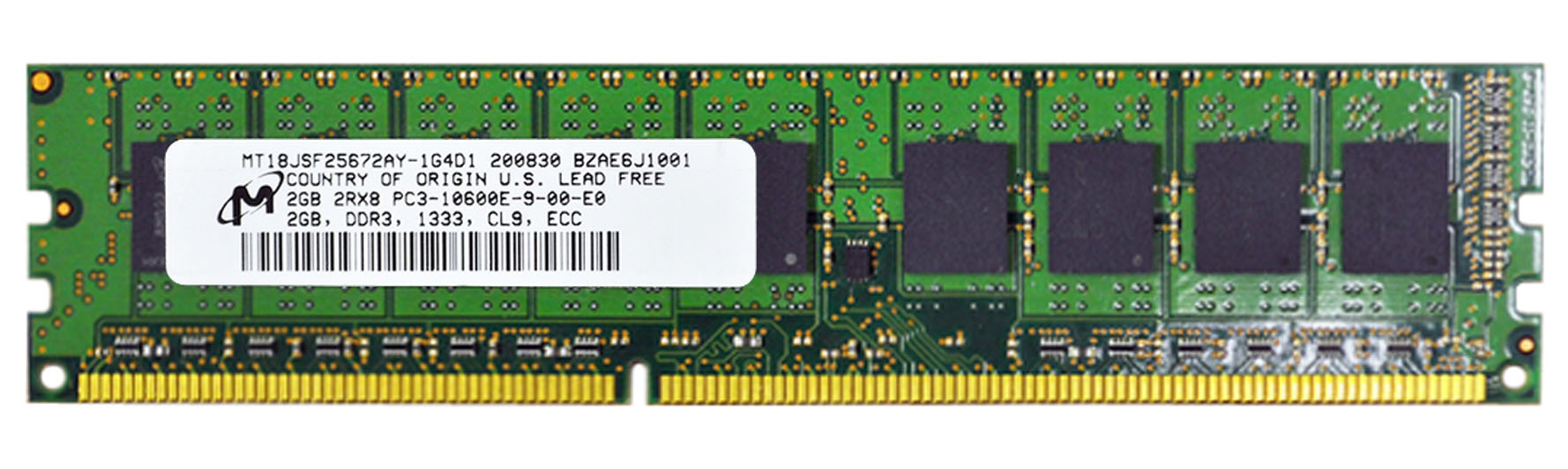 MT18JSF25672AY-1G4D1 Micron 2GB PC3-10600 DDR3-1333MHz ECC Unbuffered CL9 240-Pin DIMM Dual Rank Memory Module