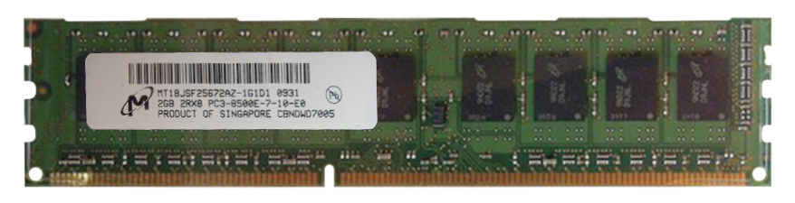 MT18JSF25672AZ-1G1D1 Micron 2GB PC3-8500 DDR3-1066MHz ECC Unbuffered CL7 240-Pin DIMM Dual Rank Memory Module