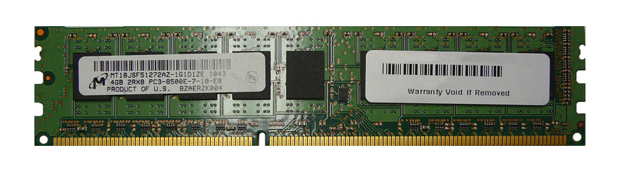 MT18JSF51272AZ-1G1D1 Micron 4GB PC3-8500 DDR3-1066MHz ECC Unbuffered CL7 240-Pin DIMM Dual Rank Memory Module