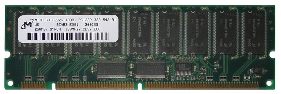 MT18LSDT3272G-133B1 Micron 256MB SDRAM PC133 133MHz ECC Registered CL3 168-Pin DIMM Single Rank Memory Module