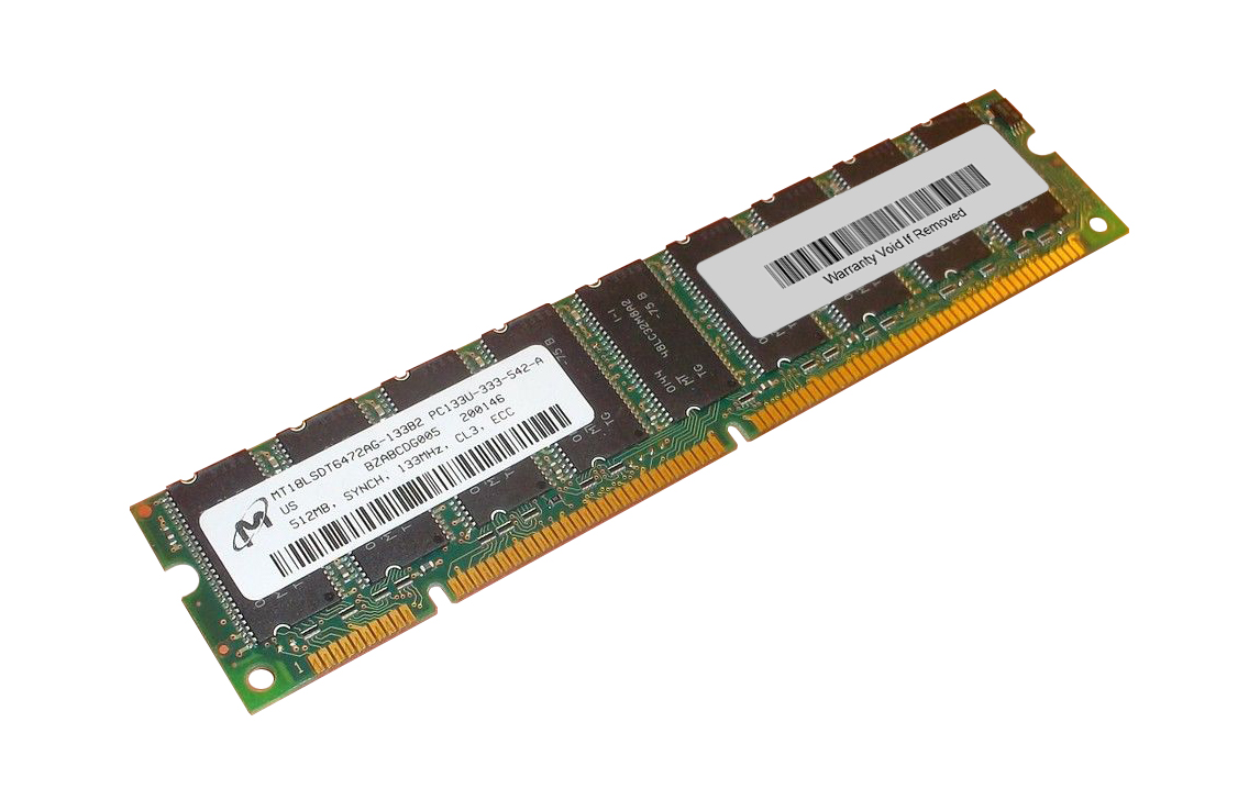 MT18LSDT6472AG-133B2 Micron 512MB PC133 CL3 ECC Unbuffered 7.5ns 3.3V 168-Pin DIMM Memory Module