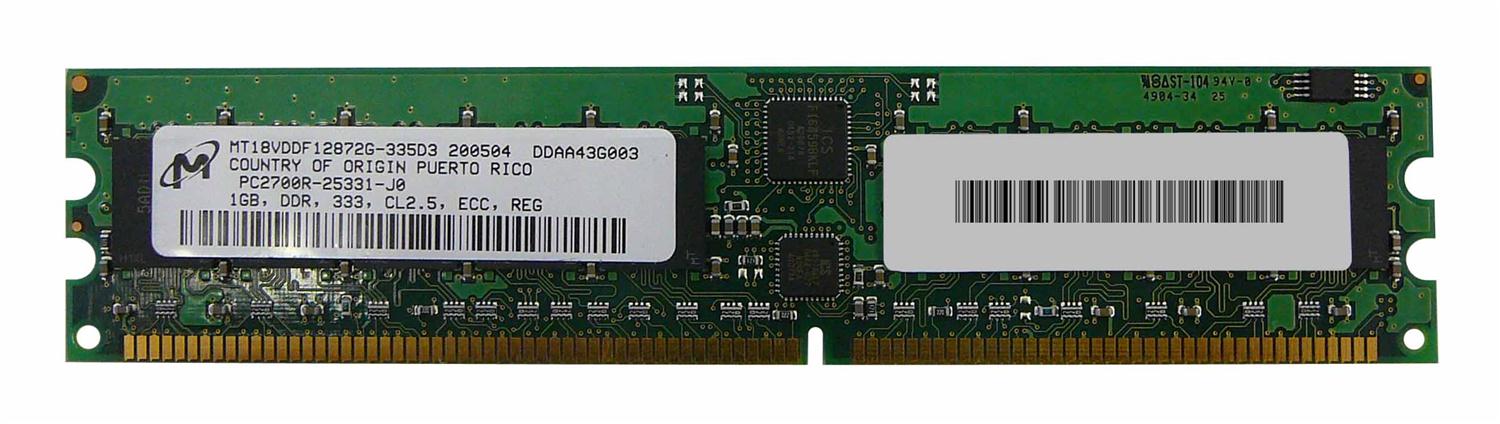 MT18VDDF12872G-335D3 Micron 1GB PC2700 DDR-333MHz Registered ECC CL2.5 2.5V 184-Pin DIMM 2.5V Single Rank Memory Module