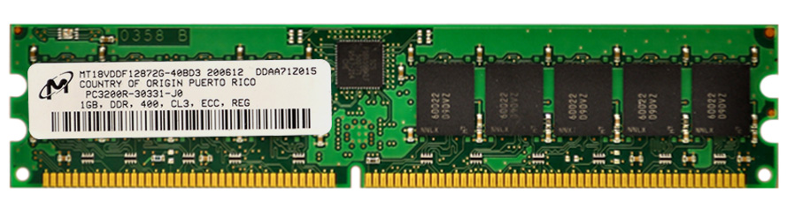 MT18VDDF12872G-40BD3 Micron 1GB PC3200 DDR-400MHz Registered ECC CL3 184-Pin DIMM 2.5V Single Rank Memory Module