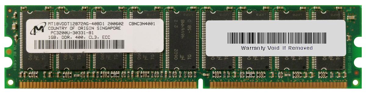 MT18VDDT12872AG-40BD1 Micron 1GB PC3200 DDR-400MHz ECC Unbuffered CL3 184-Pin DIMM Dual Rank Memory Module