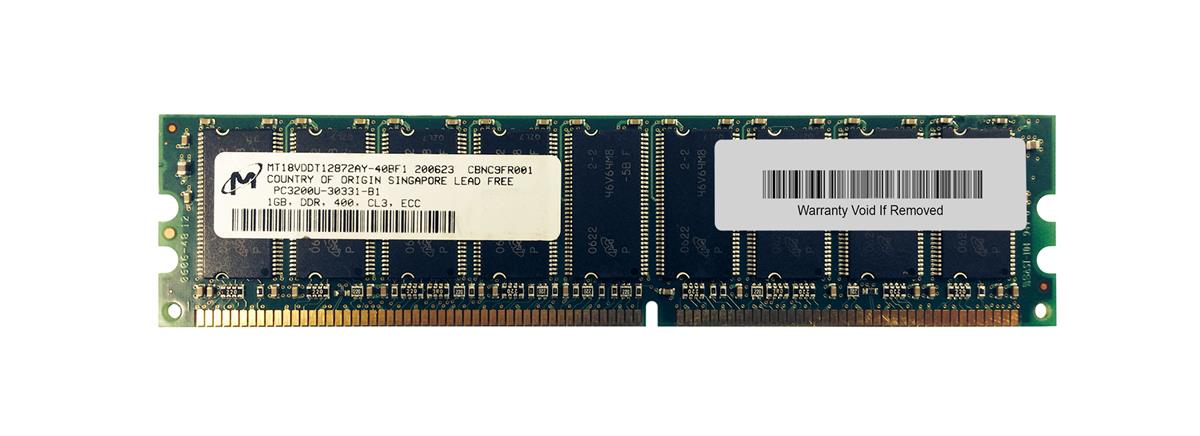 MT18VDDT12872AY-40BF1 Micron 1GB PC3200 DDR-400MHz ECC Unbuffered CL3 184-Pin DIMM Dual Rank Memory Module