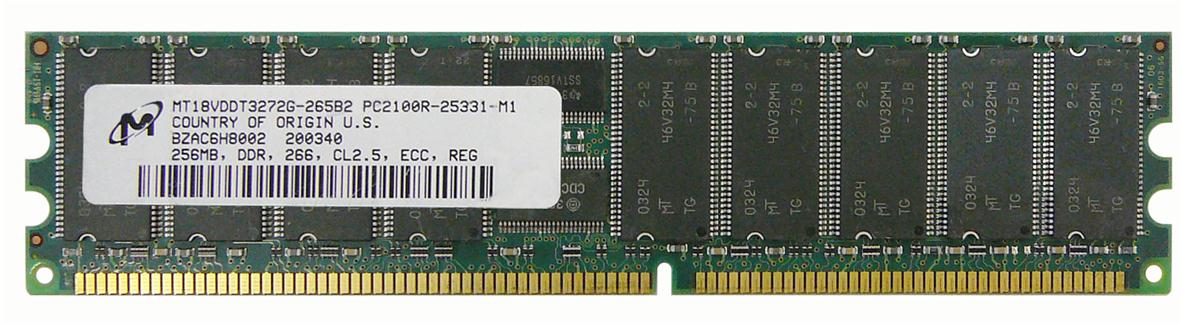 MT18VDDT3272G-265 Micron 256MB PC2100 DDR-266MHz Registered ECC CL2.5 184-Pin DIMM 2.5V Memory Module