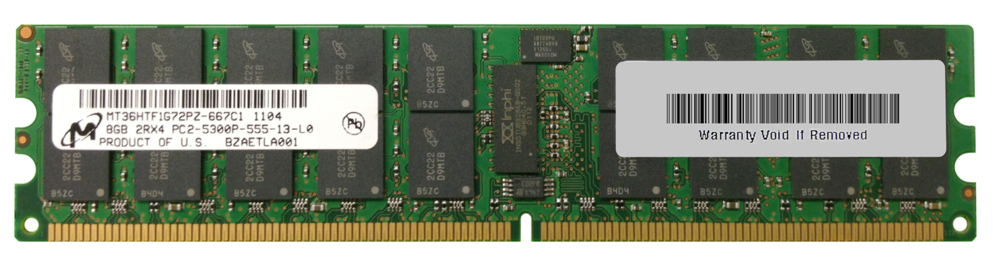 MT36HTF1G72PZ-667C1 Micron 8GB PC2-5300 DDR2-667MHz ECC Registered CL5 240-Pin DIMM Dual Rank Memory Module