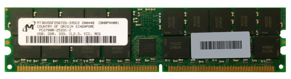 MT36VDDF25672G-335C2 Micron 2GB PC2700 DDR-333MHz Registered ECC CL2.5 184-Pin DIMM 2.5V Dual Rank Memory Module