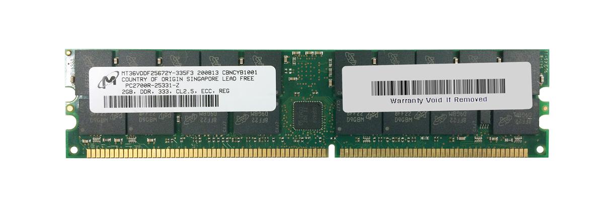 MT36VDDF25672Y-335F3 Micron 2GB PC2700 DDR-333MHz Registered ECC CL2.5 184-Pin DIMM 2.5V Dual Rank Memory Module