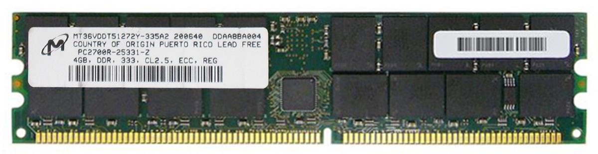 MT36VDDT51272Y-335 Micron 4GB PC2700 DDR-333MHz Registered ECC CL2.5 184-Pin DIMM 2.5V Dual Rank Memory Module