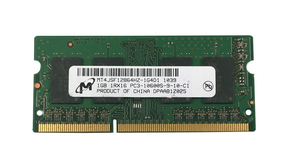 MT4JSF12864HZ-1G4D1 Micron 1GB PC3-10600 DDR3-1333MHz non-ECC Unbuffered CL9 204-Pin SoDimm Single Rank Memory Module