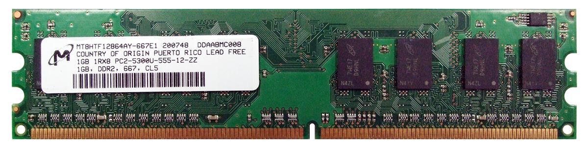 MT8HTF12864AY-667E1 Micron 1GB PC2-5300 DDR2-667MHz non-ECC Unbuffered CL5 240-Pin DIMM Single Rank Memory Module