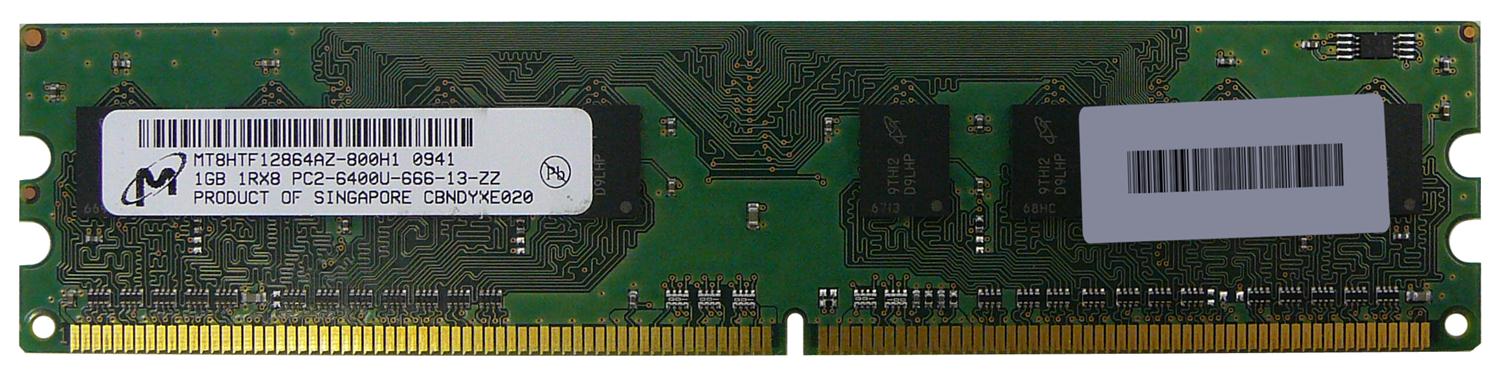 MT8HTF12864AZ-800H1 Micron 1GB PC2-6400 DDR2-800MHz non-ECC Unbuffered CL6 240-Pin DIMM Single Rank Memory Module