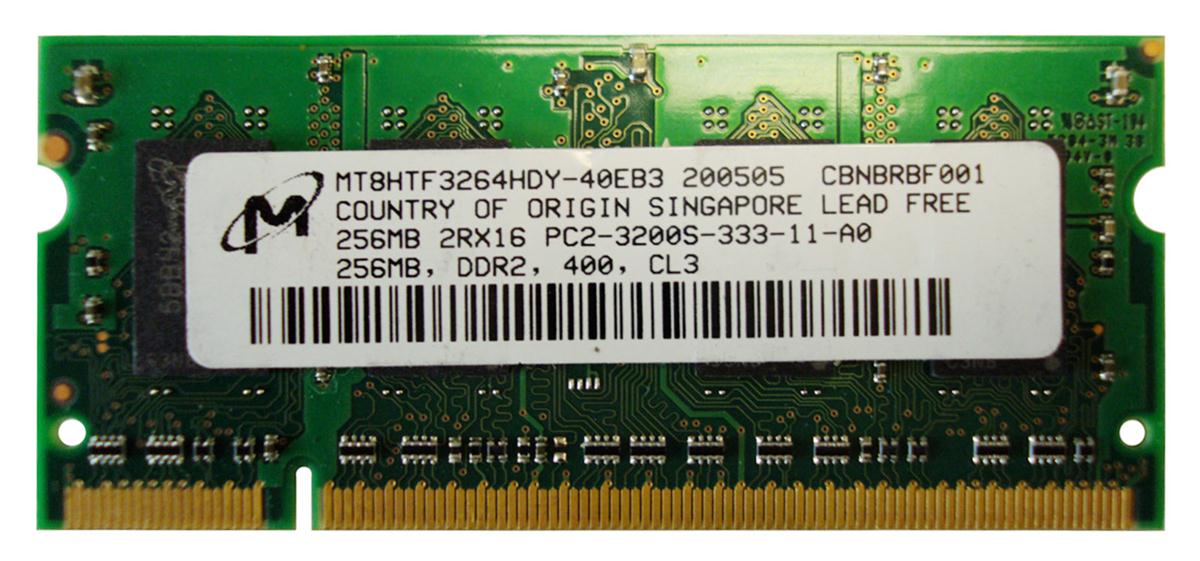 MT8HTF3264HDY-40EB3 Micron 256MB PC2-3200 DDR2-400MHz non-ECC Unbuffered CL3 200-Pin SoDimm Dual Rank Memory Module
