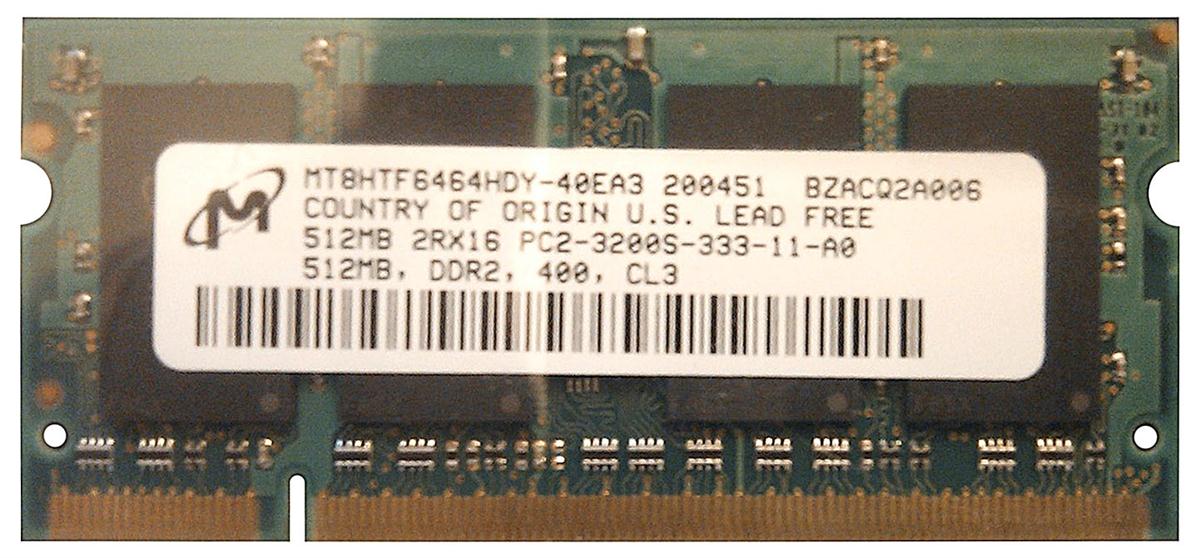 MT8HTF6464HDY-40E Micron 512MB PC2-3200 DDR2-400MHz non-ECC Unbuffered CL3 200-Pin SoDimm Memory Module