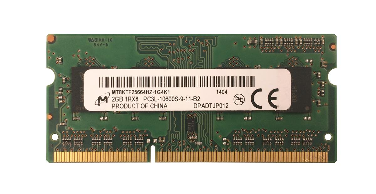 MT8KTF25664HZ-1G4 Micron 2GB PC3-10600 DDR3-1333MHz non-ECC Unbuffered CL9 204-Pin SoDimm 1.35V Low Voltage Single Rank Memory Module
