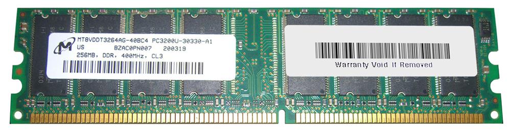 MT8VDDT3264AG-40BC4 Micron 256MB PC3200 DDR-400MHz non-ECC Unbuffered CL3 184-Pin DIMM Single Rank Memory Module