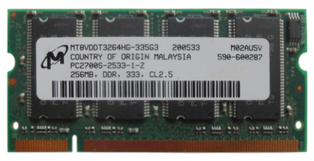 MT8VDDT3264HG-335G3 Micron 256MB PC2700 DDR-333MHz non-ECC Unbuffered CL2.5 200-Pin SoDimm Single Rank Memory Module