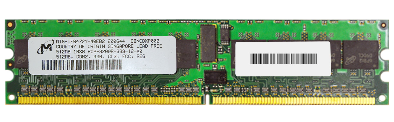 MT9HTF6472Y-40EB2 Micron 512MB PC2-3200 DDR2-400MHz ECC Registered CL3 240-Pin DIMM Single Rank Memory Module
