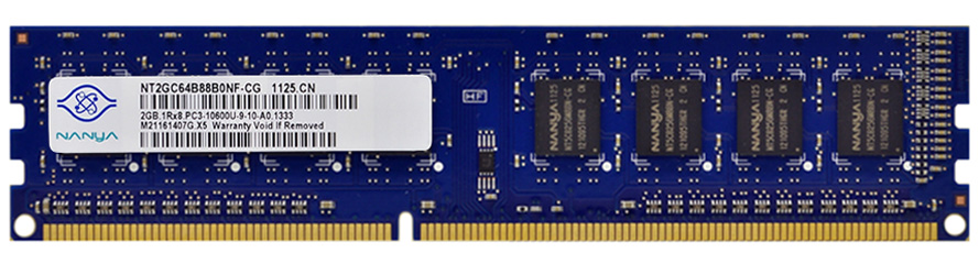 NT2GC64B88B0NF-CG Nanya 2GB PC3-10600 DDR3-1333MHz non-ECC Unbuffered CL9 240-Pin DIMM Single Rank Memory Module
