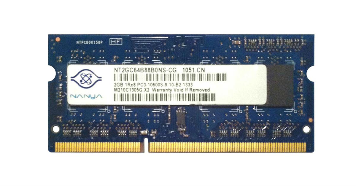 NT2GC64B88B0NS-CG Nanya 2GB PC3-10600 DDR3-1333MHz non-ECC Unbuffered CL9 204-Pin SoDimm Single Rank Memory Module