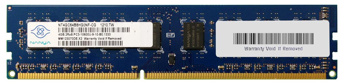 NT4GC64B8HG0NF-CG Nanya 4GB PC3-10600 DDR3-1333MHz Non-ECC Unbuffered CL9 240-Pin DIMM Dual Rank Memory Module