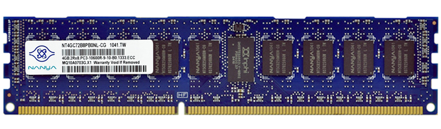 NT4GC72B8PB0NL-CG Nanya 4GB PC3-10600 DDR3-1333MHz ECC Registered CL9 240-Pin DIMM Dual Rank Memory Module