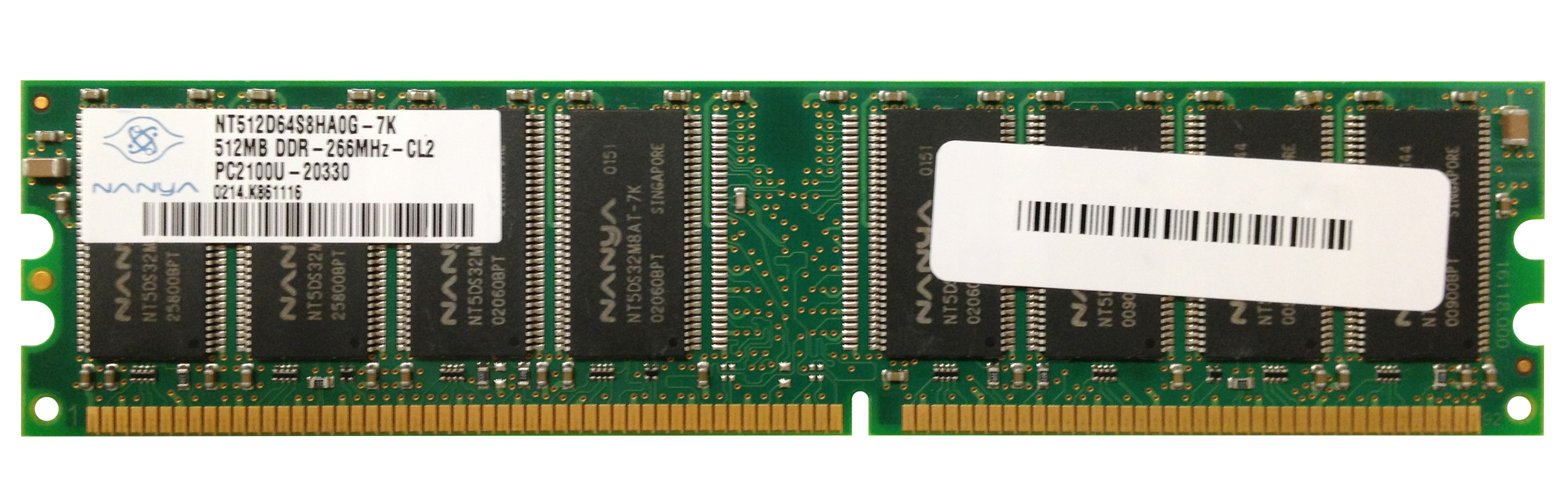 NT512D64S8HA0G-7K Nanya 512MB PC2100 DDR-266MHz non-ECC Unbuffered CL2.5 184-Pin DIMM 2.5V Memory Module