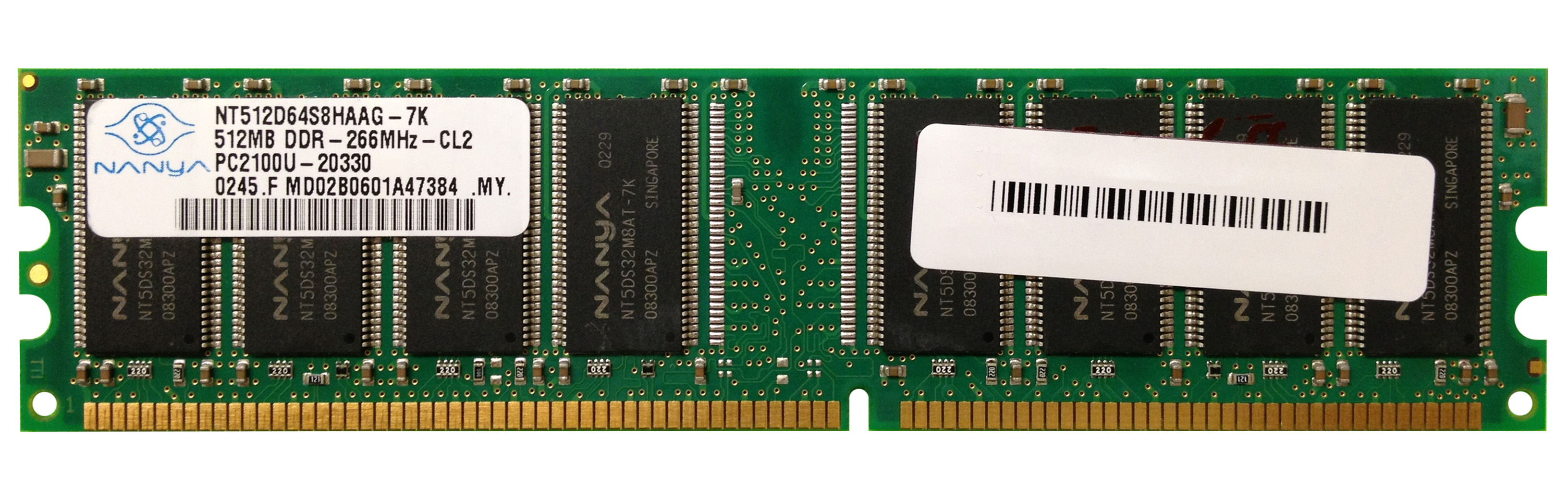 NT512D64S8HAAG-7K Nanya 512MB PC2100 DDR-266MHz non-ECC Unbuffered CL2.5 184-Pin DIMM 2.5V Memory Module