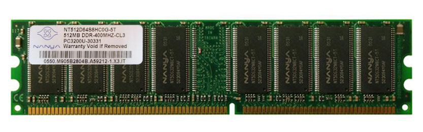 NT512D64S8HC0G-5T Nanya 512MB PC3200 DDR-400MHz non-ECC Unbuffered 184-Pin DIMM Memory Module