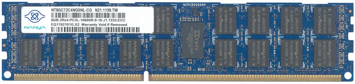 NT8GC72C4NG0NL-CG Nanya 8GB PC3-10600 DDR3-1333MHz ECC Registered CL9 240-Pin DIMM Dual Rank 1.35v Low Voltage Memory Module