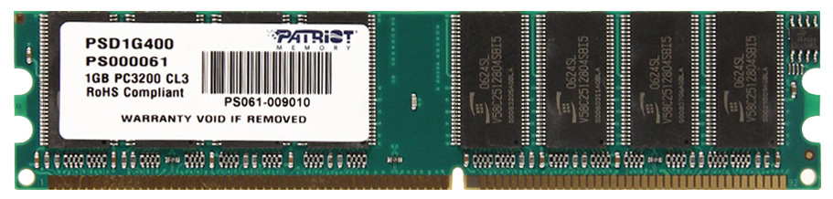 PSD1G400 Patriot Signature 1GB PC3200 DDR-400MHz non-ECC Unbuffered CL3 184-Pin DIMM Memory Module