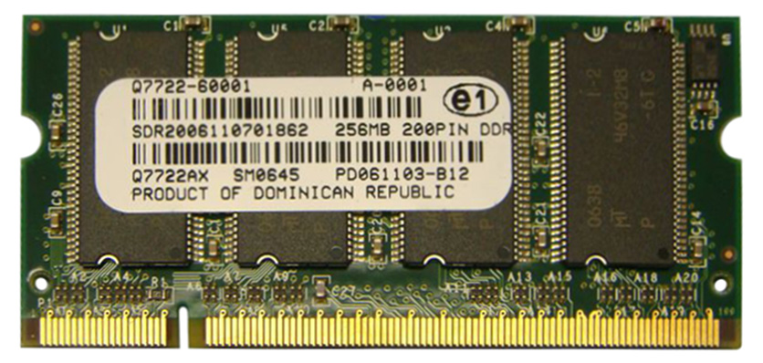 Q7722-67901 HP 256MB PC2100 DDR-266MHz non-ECC Unbuffered CL2 200-Pin SoDimm Memory Module for Color LaserJet 3000/4200/5550 Series Printers
