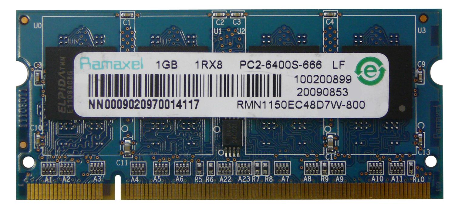 RMN1150EC48D7W-800 Ramaxel 1GB PC2-6400 DDR2-800MHz non-ECC Unbuffered CL6 200-Pin SoDimm Dual Rank Memory Module for Hewlett-packard Mini 1000 PC/ Mini 1100 PC.