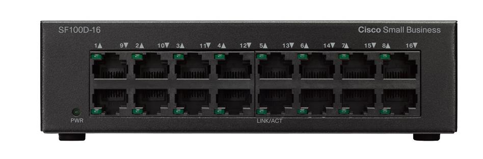 SF100D-16-EU Cisco SF100D 16-Ports 10/100Mbps PoE Unmanaged Desktop Switch (Refurbished)