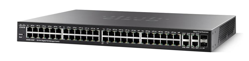 SG300-52P-K9-NA Cisco Small Business SG300 52-Ports 10/100/1000Base-T RJ-45 PoE+ Manageable Layer3 Desktop Switch with 2x Shared SFP Slots (Refurbished)