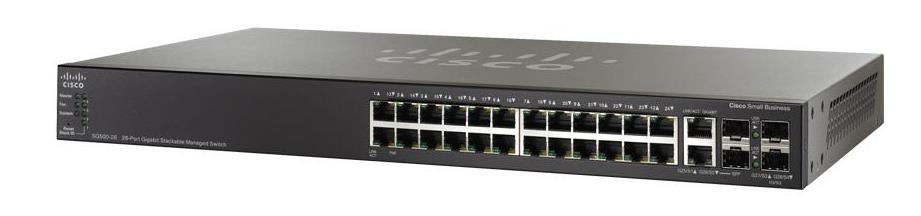 SG500-28P Cisco 28-Ports 10/100/1000 RJ-45 PoE Stackable Manageable Rack-mountable Switch with 2x SFP Ports (Refurbished)