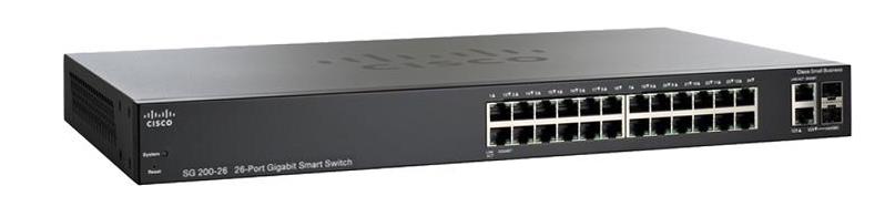 SLM2024T-CN Cisco SG200-26 24-Ports 10/100/1000Mbps 2 x Combo mini-GBIC Port Ethernet Smart Switch (Refurbished)