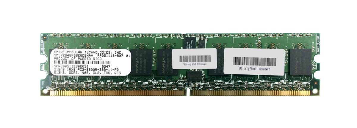SM572648FG8E0DBNAH Smart Modular 512MB PC2-3200 DDR2-400MHz ECC Registered CL3 240-Pin DIMM Single Rank Memory Module