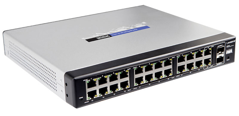 SR2024C Linksys 24-Ports SFP 10/100/1000 Gigabit Switch + 2 Mini-GBIC Ports Rack-Mountable (Refurbished)